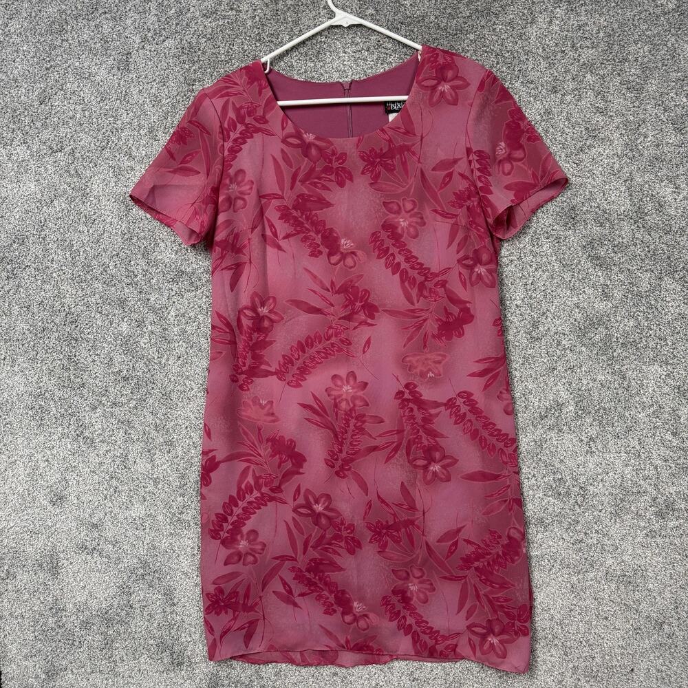 Vintage 90s Helen Blake Dress 12P Pink Floral Chiffon Shift Retro Cottagecore